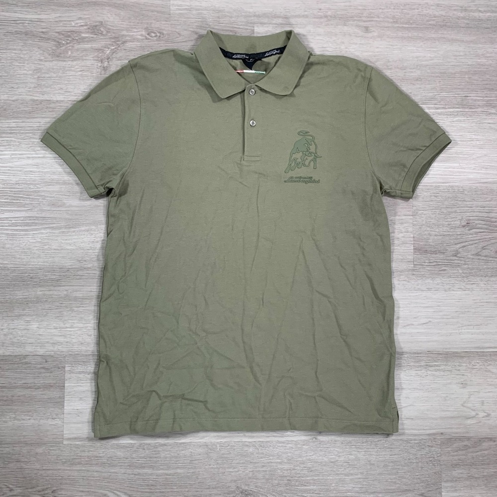 Lamborghini Polo Shirt Mens Medium Green Italian Sports Car Auto